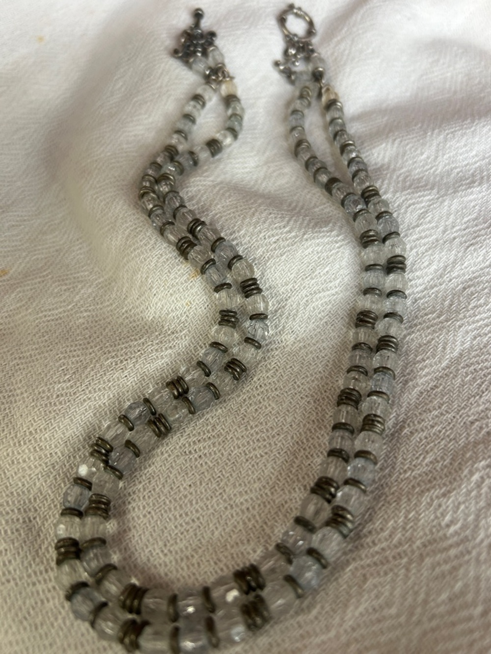 Silver-Tone Clear Beaded Double Strand Necklace